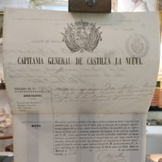 Militaria: PASAPORTE DE CAPITANÍA GENERAL DE CASTILLA LA NUEVA, 1867.