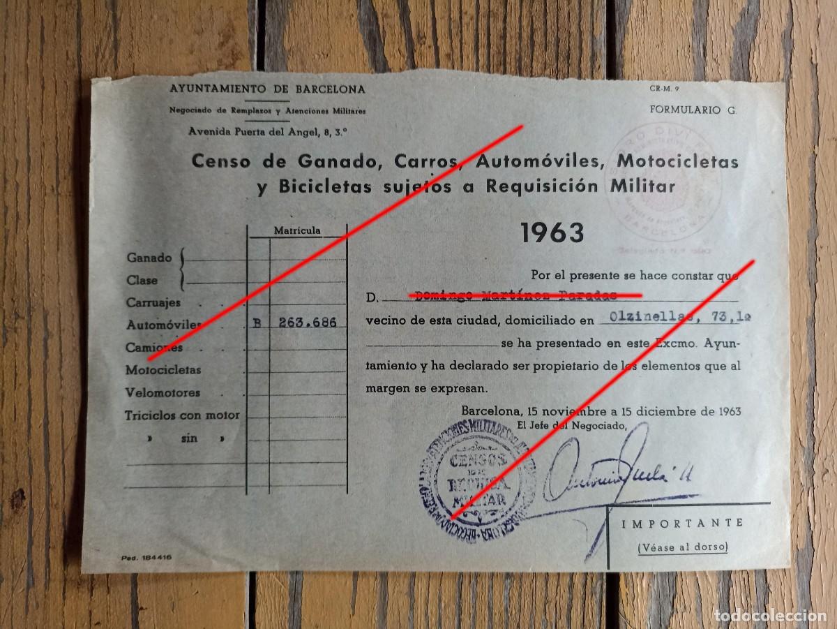 Militaria: Documento Censo de requisa militar de 1963 - Foto 1