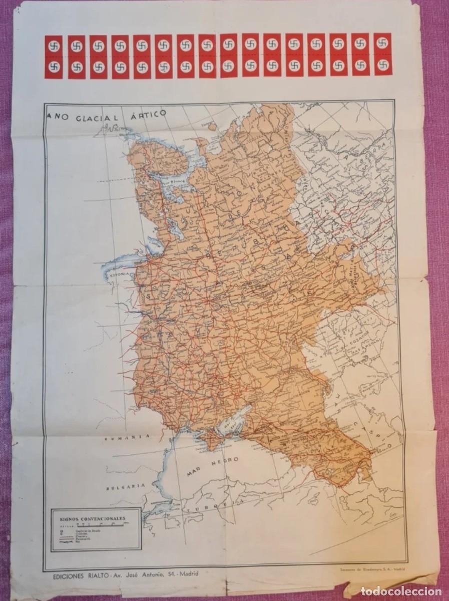 Militaria: Antiguo Mapa URSS con Esv&aacute;sticas en Espa&ntilde;ol - Foto 5