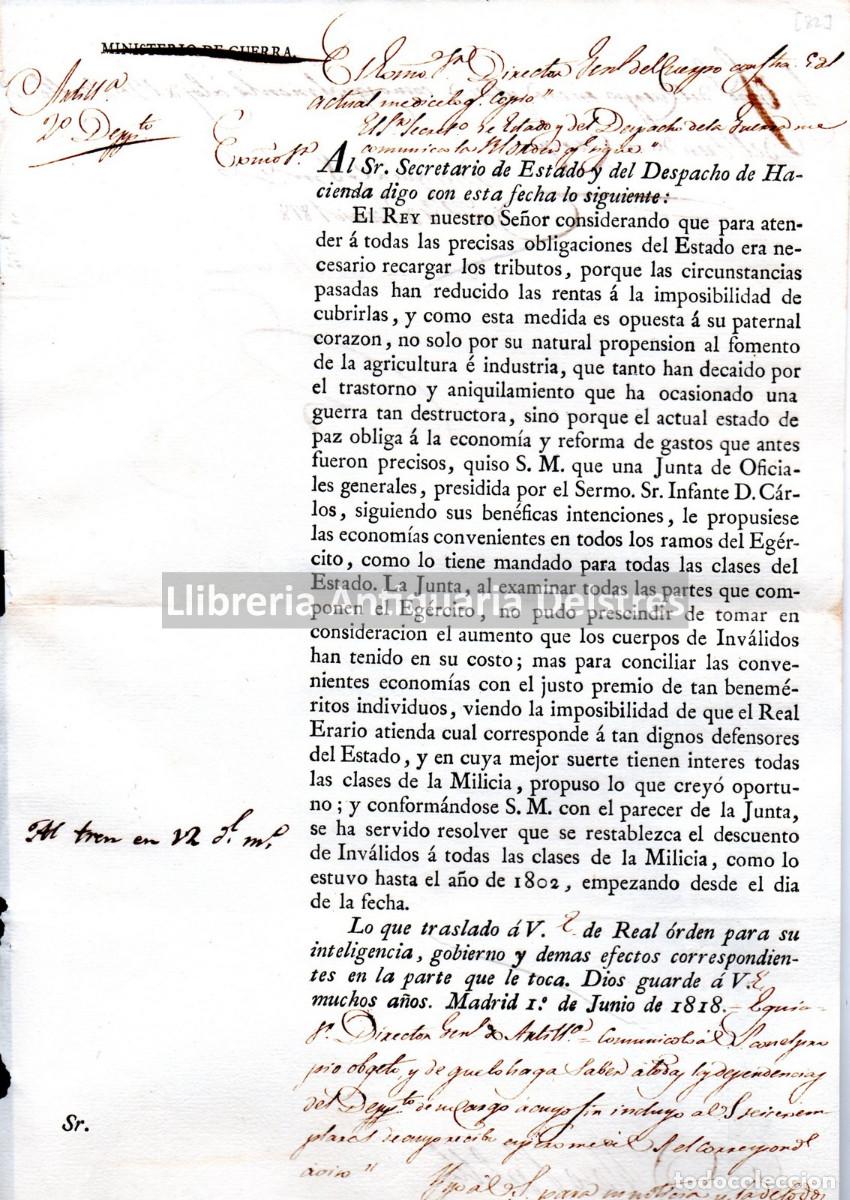 Militaria: Fernando VII. - [Econom&iacute;a. Junta de Oficiales generales] Al Sr. Secretario del Estado [...]