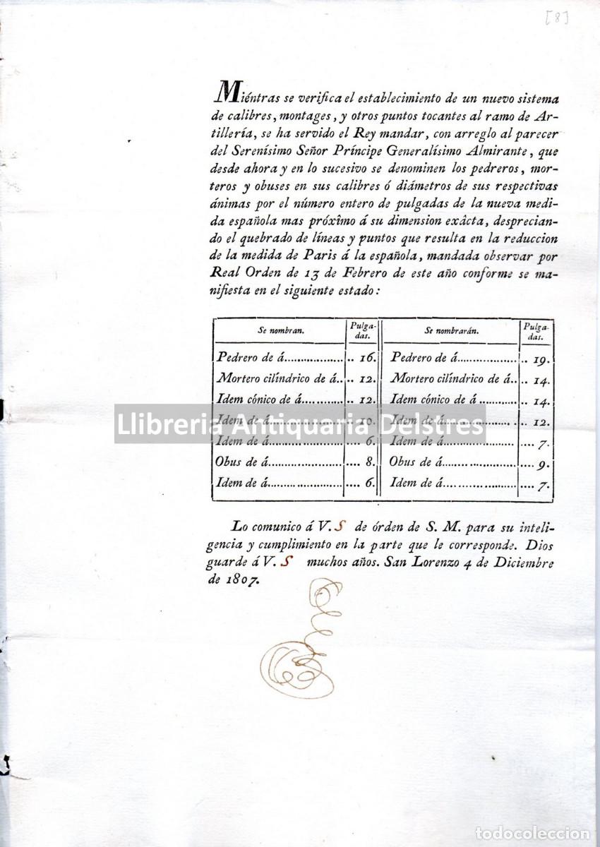 Militaria: Fernando VII. - [Cambio de denominaci&oacute;n de calibres y di&aacute;metros por pulgadas] Mientras se verifica e