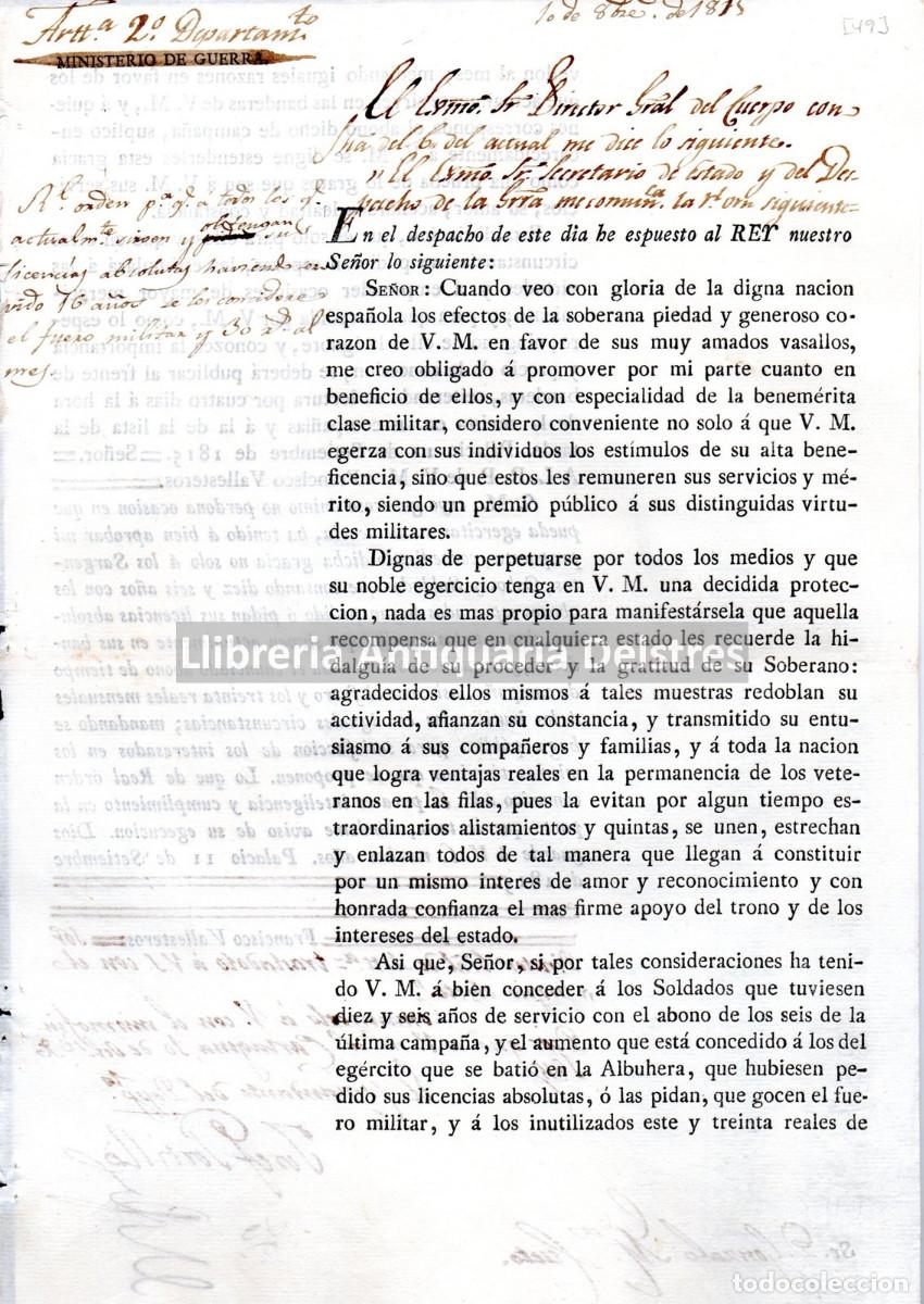 Militaria: Fernando VII. - [Aumento de sueldo para los Soldados] En el despacho de este dia he espuesto al REY