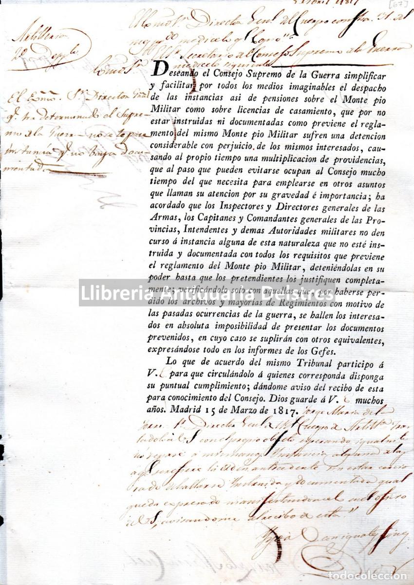 Militaria: Fernando VII. - [Simplificaci&oacute;n de las instancias de pensiones y licencias de casamiento] Deseando e
