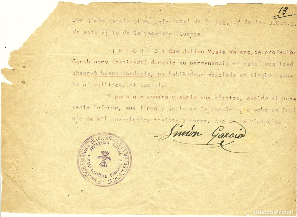 Militaria: INFORME DE BUENA CONDUCTA 1939 - Foto 1