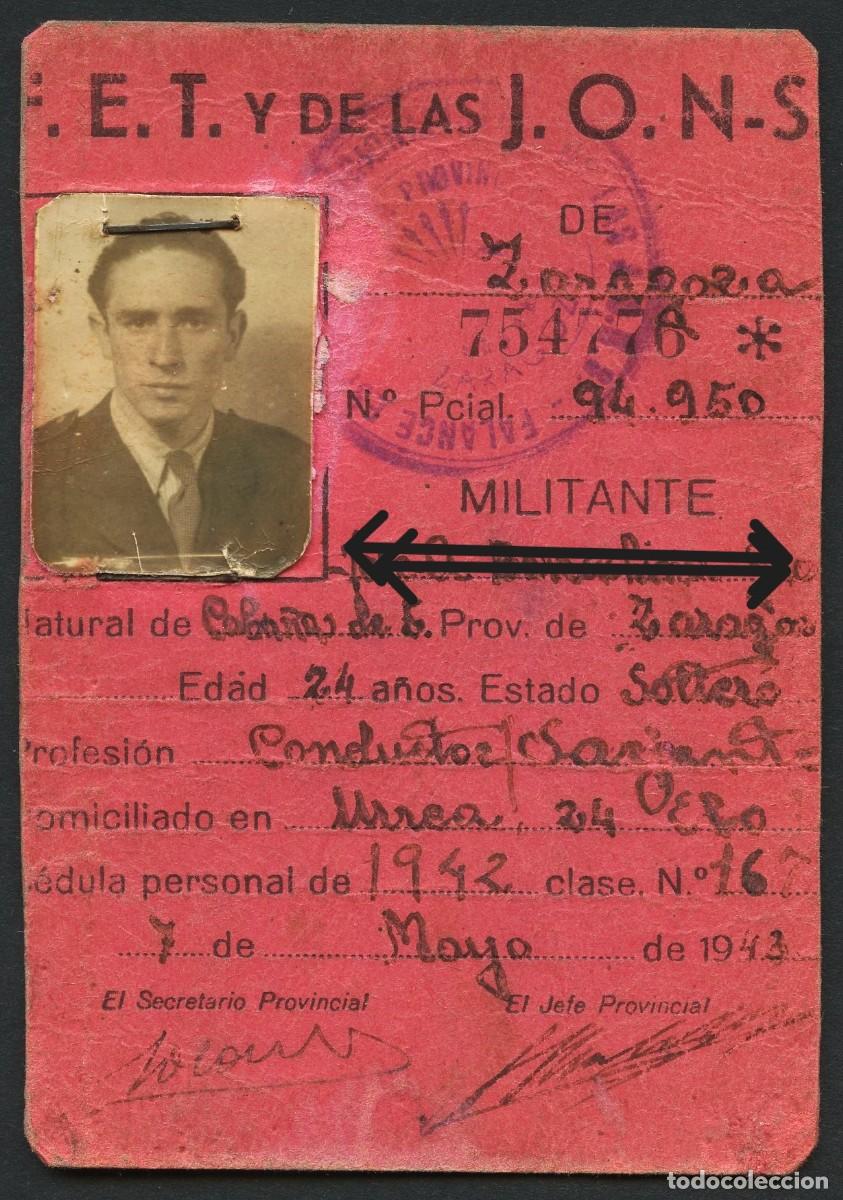 Militaria: POSGUERRA, CARNET PROVISIONAL, FALANGE ESPA&Ntilde;OLA TRADICIONALISTA, 1943