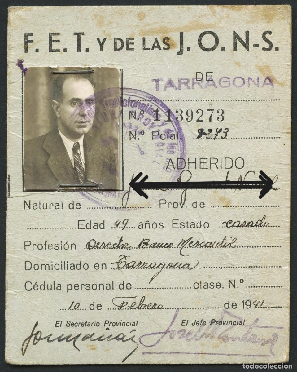Militaria: POSGUERRA, CARNET PROVISIONAL, FALANGE ESPA&Ntilde;OLA TRADICIONALISTA, 1941