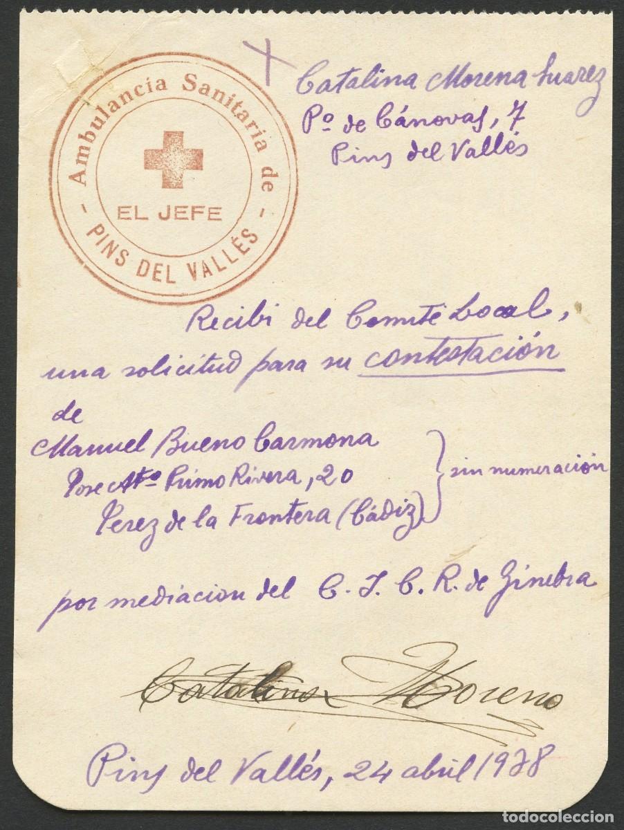 Military Antiques: GUERRA CIVIL, DOCUMENTO, COMIT&Eacute; LOCAL CRUZ ROJA, PINS DEL VALL&Eacute;S, 1938