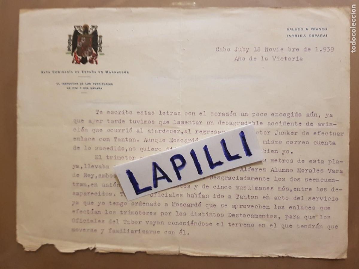 Militaria: DOCUMENTO ACCIDENTE AVION - 1939 - Foto 2
