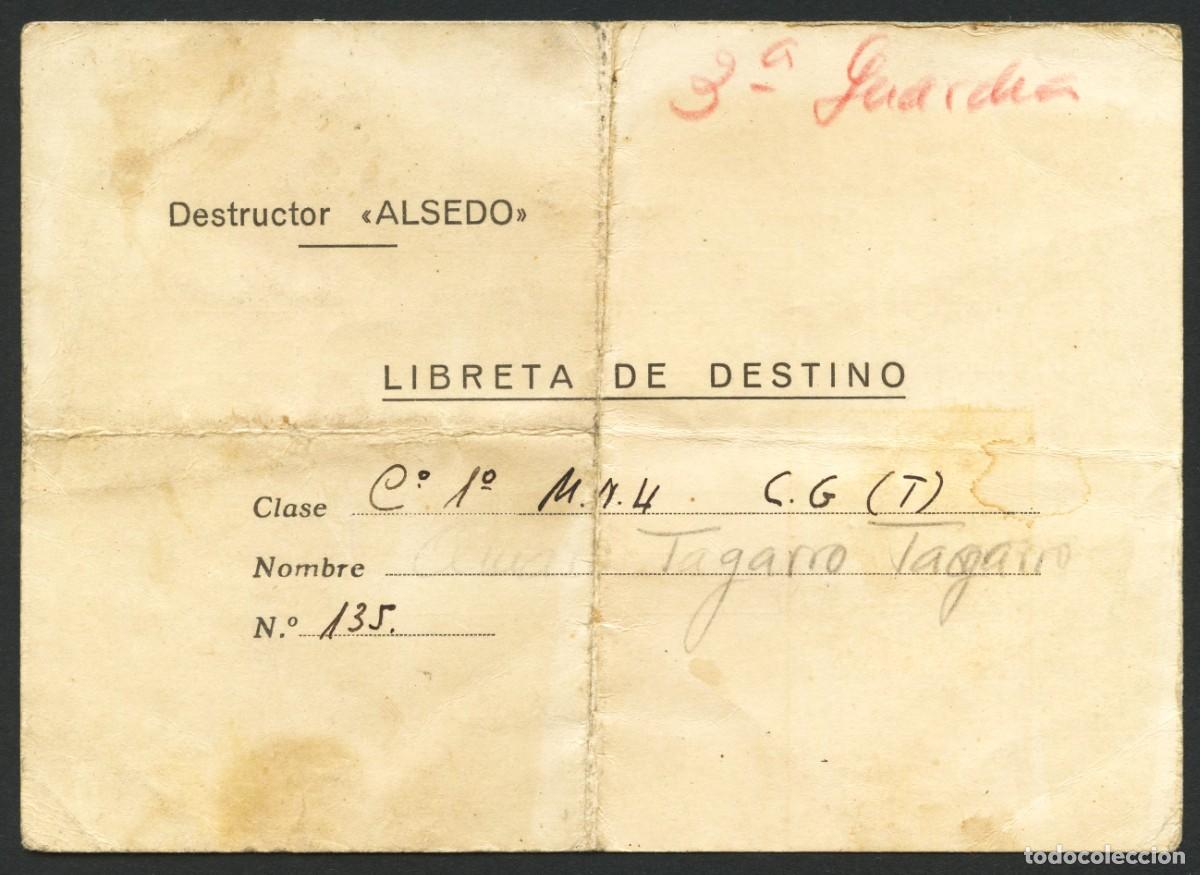 Militaria: DOCUMENTO, LIBRETA DE DESTINO, DESTRUCTOR ALSEDO - Foto 1