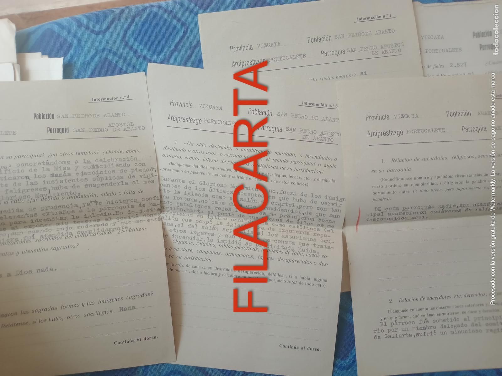 Militaria: San Pedro de Abanto, Portugalete, Bilbao, Vizcaya, Documento original sobre da&ntilde;os. Guerra Civil