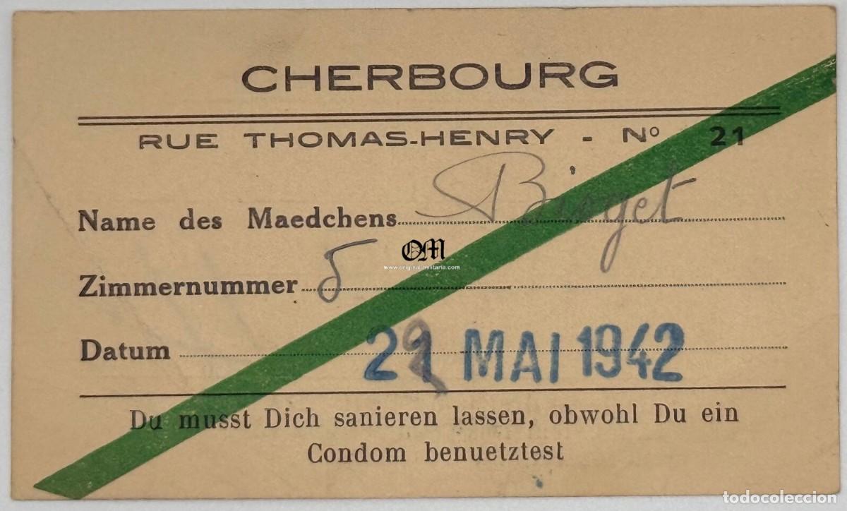 Militaria: Tarjeta Sanitaria de la Wehrmacht para despu&eacute;s de Utilizar los Servicios de una Prostituta. Rara