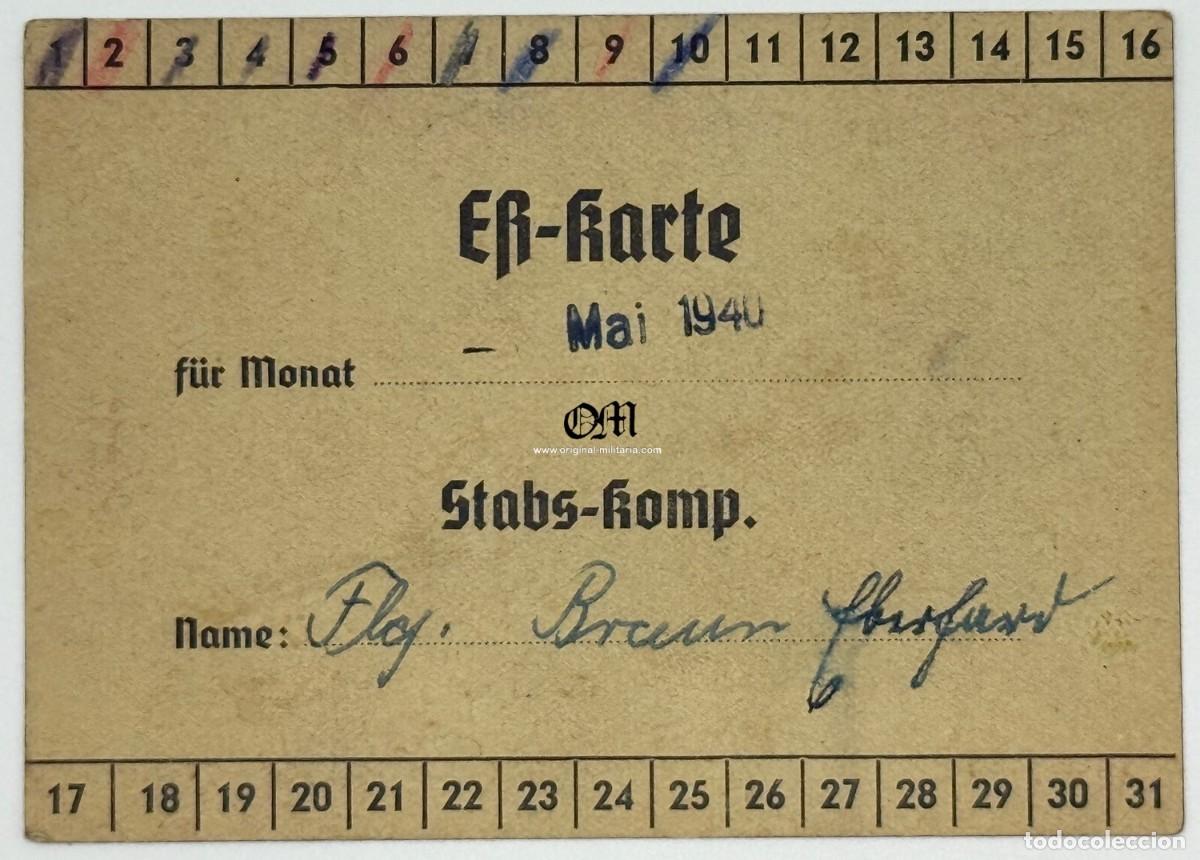 Militaria: Tarjeta de Racionamiento de Comida de 1940 para un Miembro de Compa&ntilde;ia de Estado Mayor de la WH