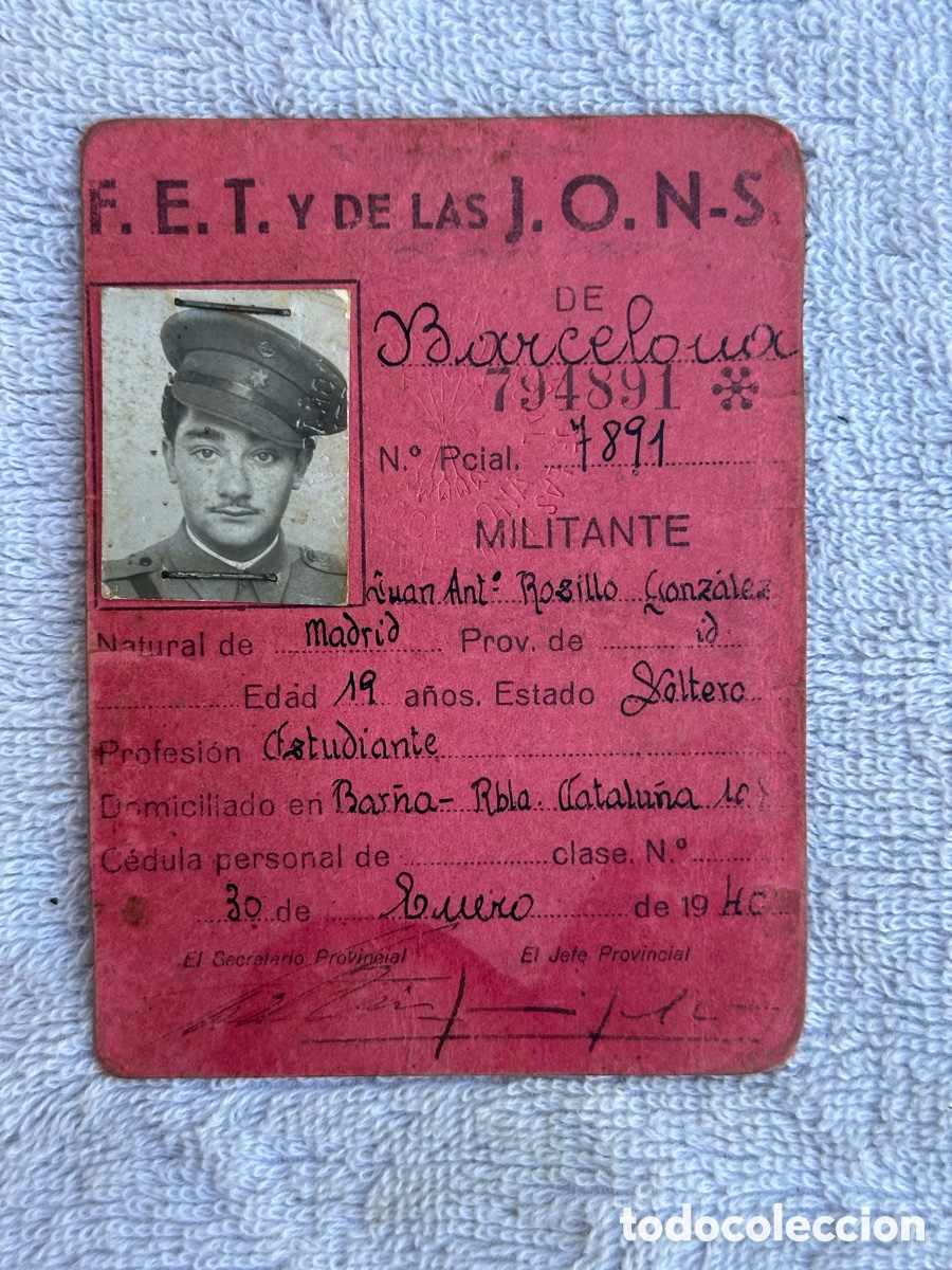 Militaria: CARNET PROVISIONAL F.E.T Y DE LAS J.O.N.S FALANGE 1940