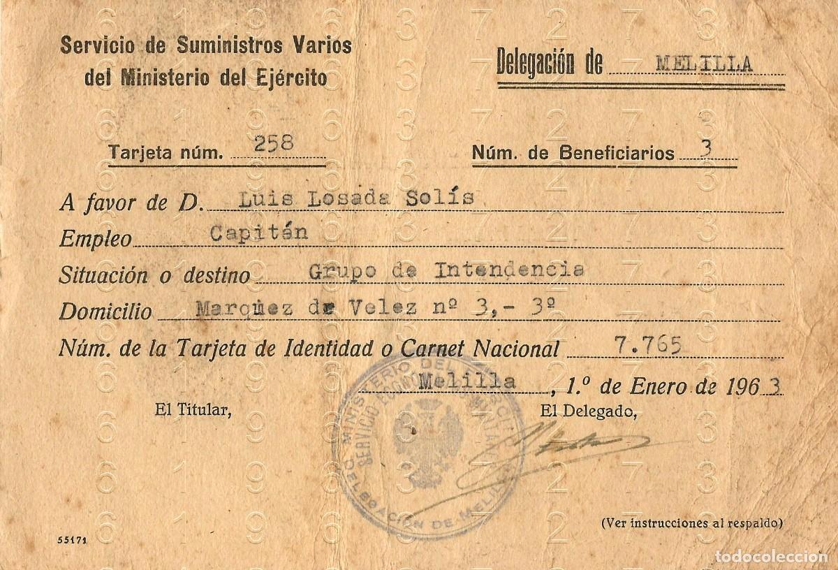 Military Antiques: MELILLA CAPITAN TARJETA SERVICIO DE SUMINISTROS 1963 B39