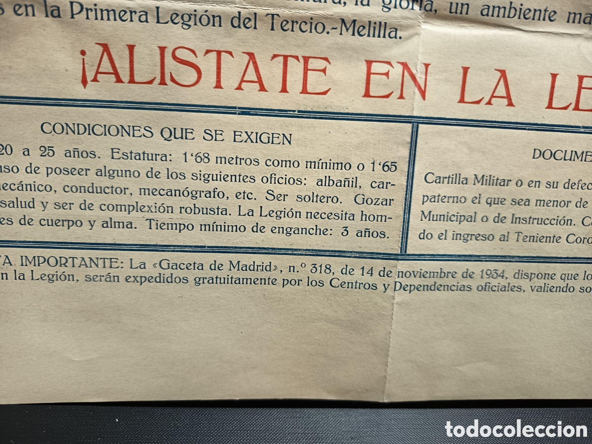 Militaria: Al&iacute;state en la legi&oacute;n documento original 1935 - Foto 2