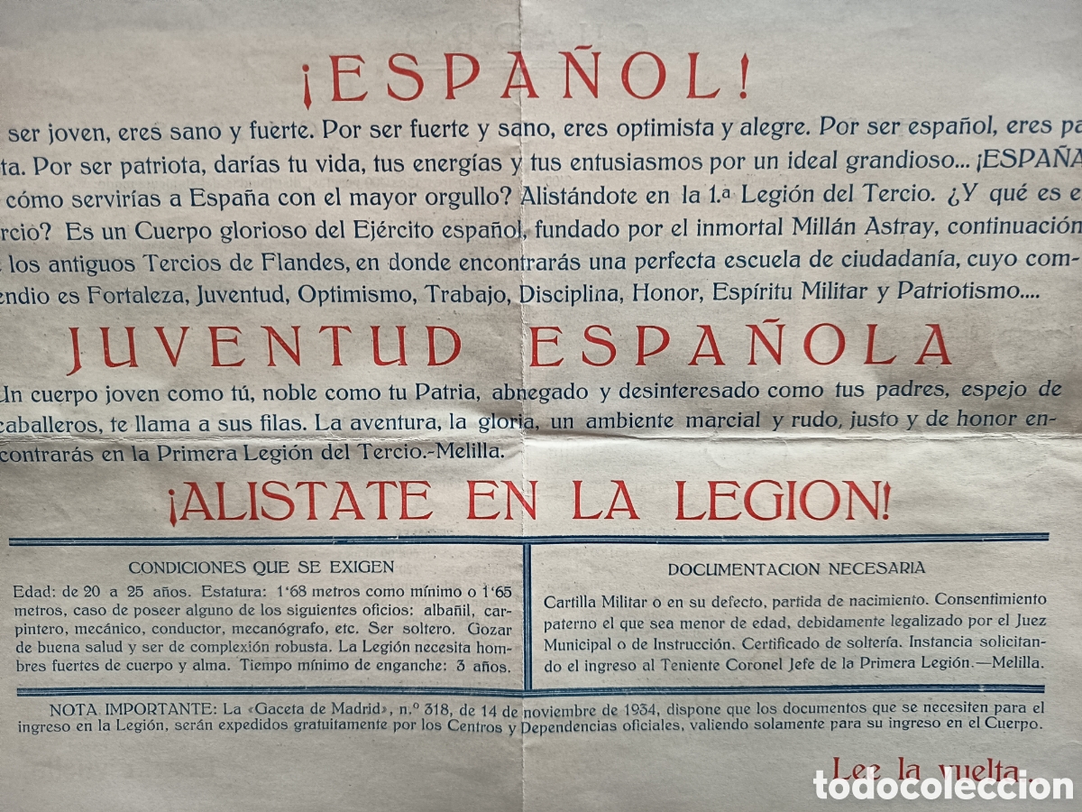 Militaria: Al&iacute;state en la legi&oacute;n documento original 1935 - Foto 3
