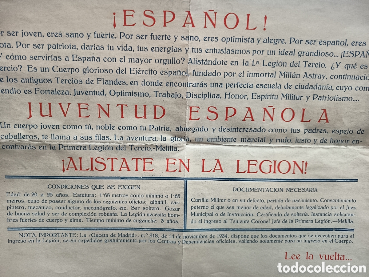 Militaria: Al&iacute;state en la legi&oacute;n documento original 1935 - Foto 4