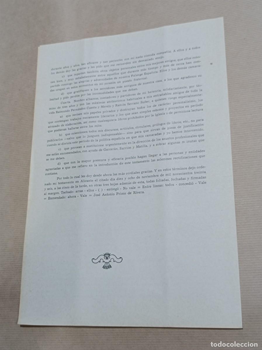 Militaria: TESTAMENTO DE JOS&Eacute; ANTONIO PRIMO DE RIVERA - Foto 15