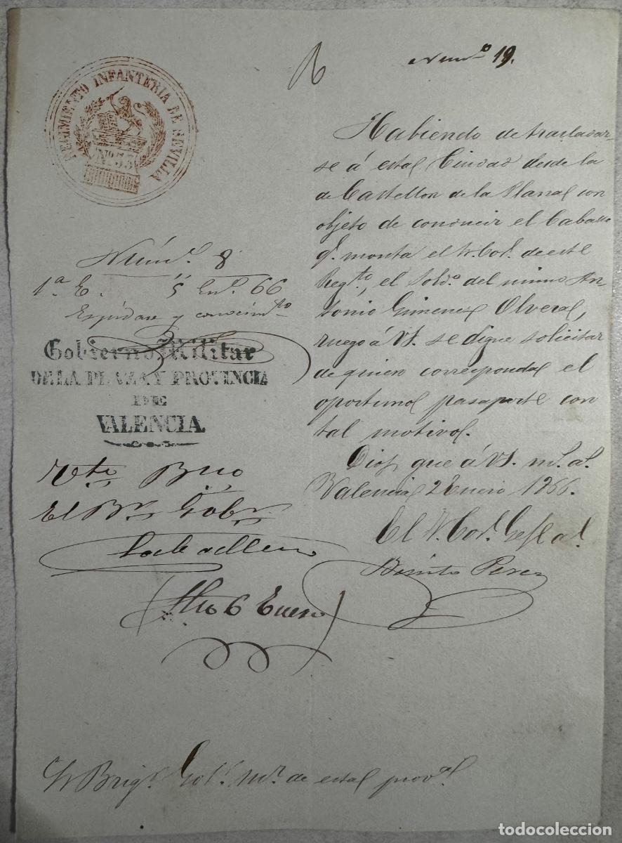 Military Antiques: REGIMIENTO INFANTER&Iacute;A SEVILLA - GOBIERNO MILITAR VALENCIA - TRASLADO CABALLO DEL CORONEL - A&Ntilde;O 1866