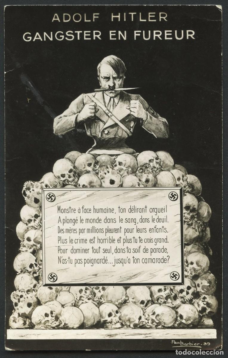 Militaria: TARJETA POSTAL POL&Iacute;TICA, ADOLF HITLER, GANGSTER EN FUREUR, 1939