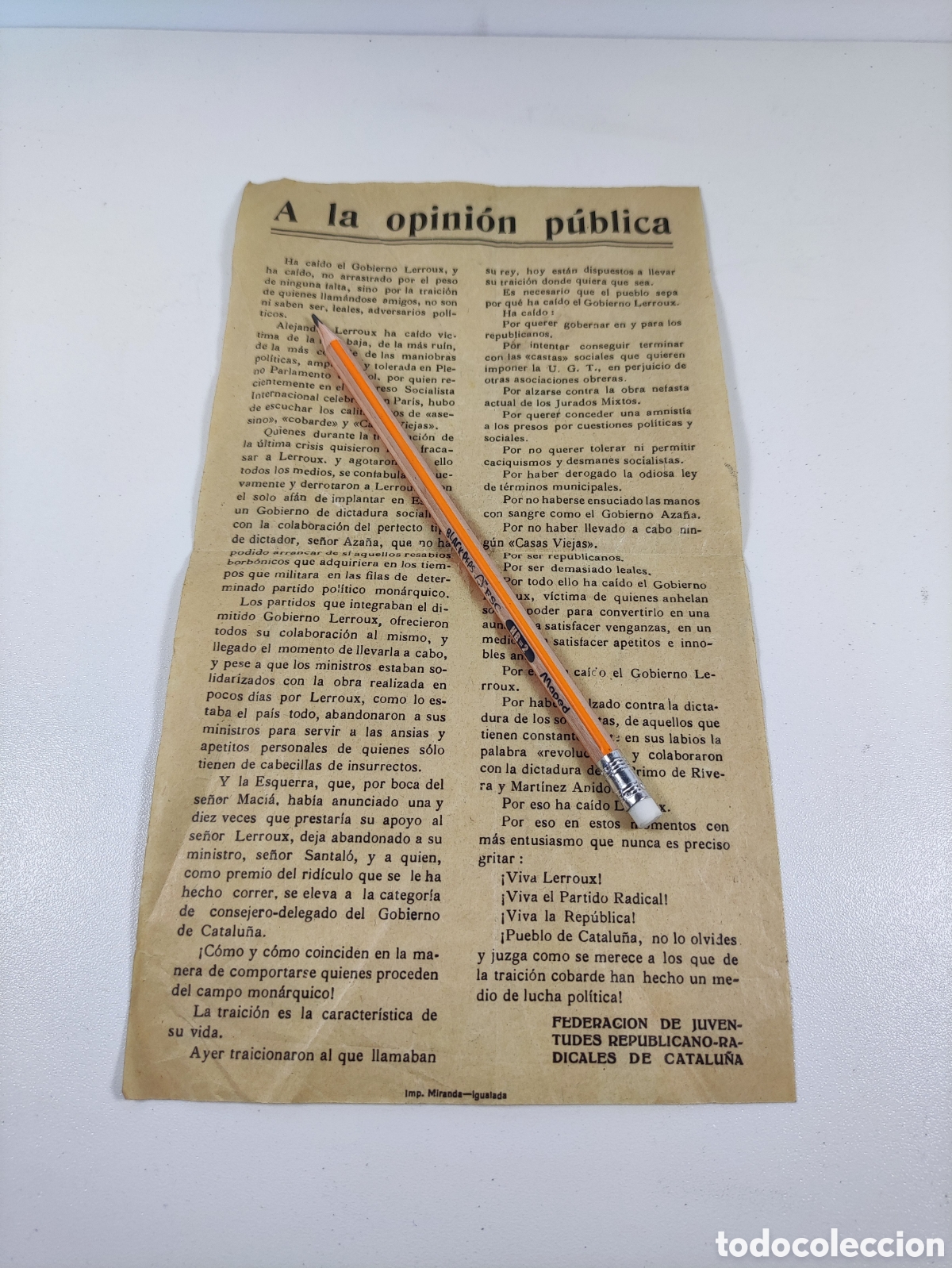 Militaria: Raro Panfleto segunda republica 1935 federaci&oacute;n de juventudes republicano-radicales de Catalu&ntilde;a