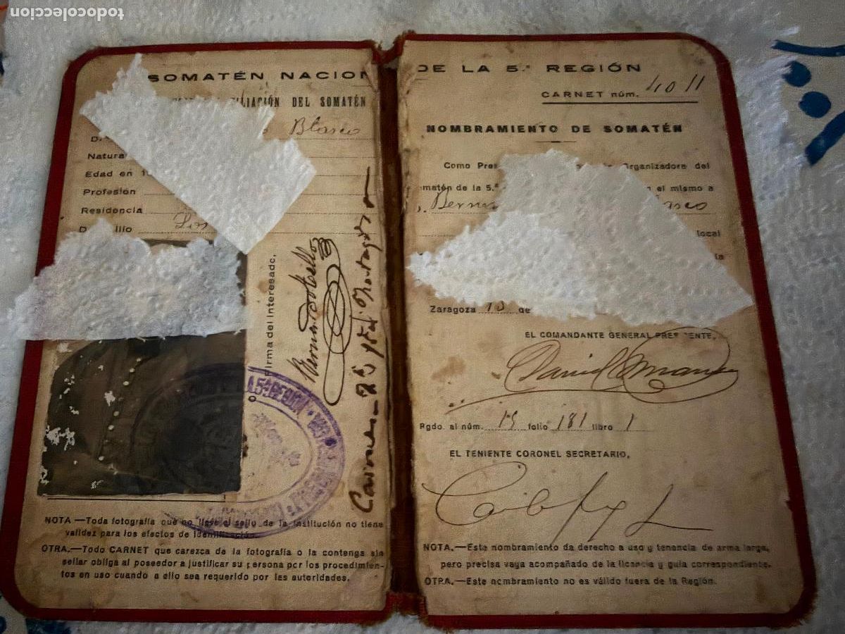 Militaria: Carnet y Escarpela somatenes armados 5 regi&oacute;n Arag&oacute;n
