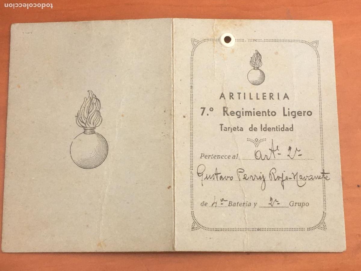 Militaria: artilleria 7&ordm; regimiento ligero carnet tarjeta identidad ejercito espa&ntilde;ol 1932
