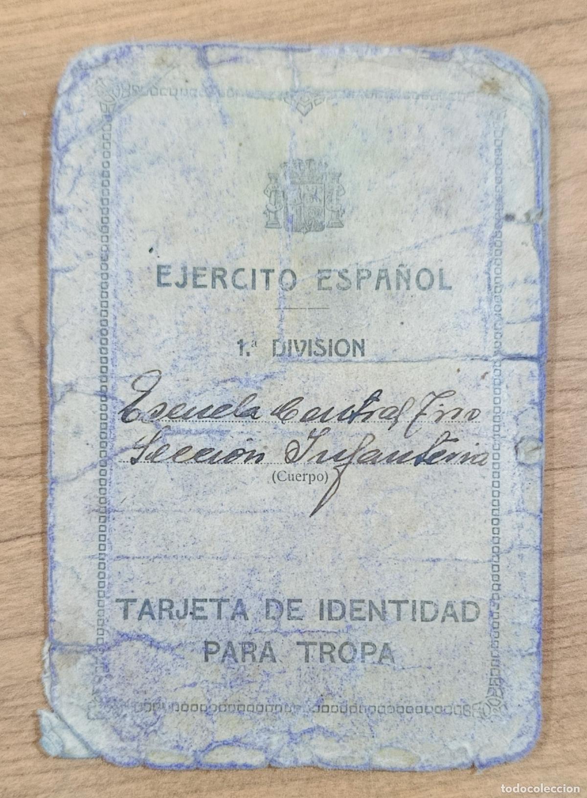Militaria: DOCUMENTO MILITAR. REPUBLICA. TARJETA IDENTIDAD PARA TROPA, EJERCITO ESPA&Ntilde;OL. A&Ntilde;OS 30
