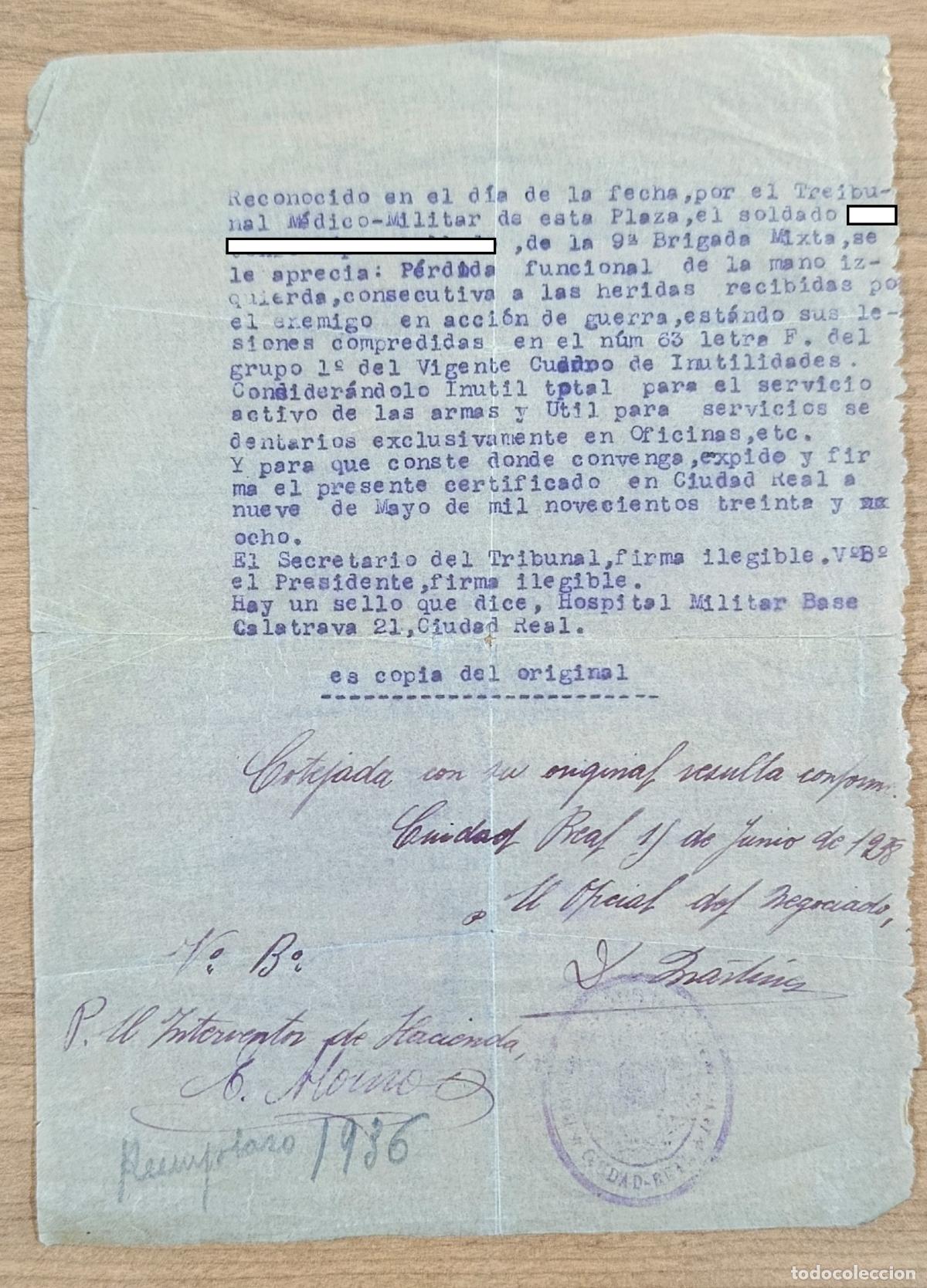 Militaria: DOCUMENTO MILITAR. REPUBLICA. CERTIFICADO IN&Uacute;TIL DE GUERRA