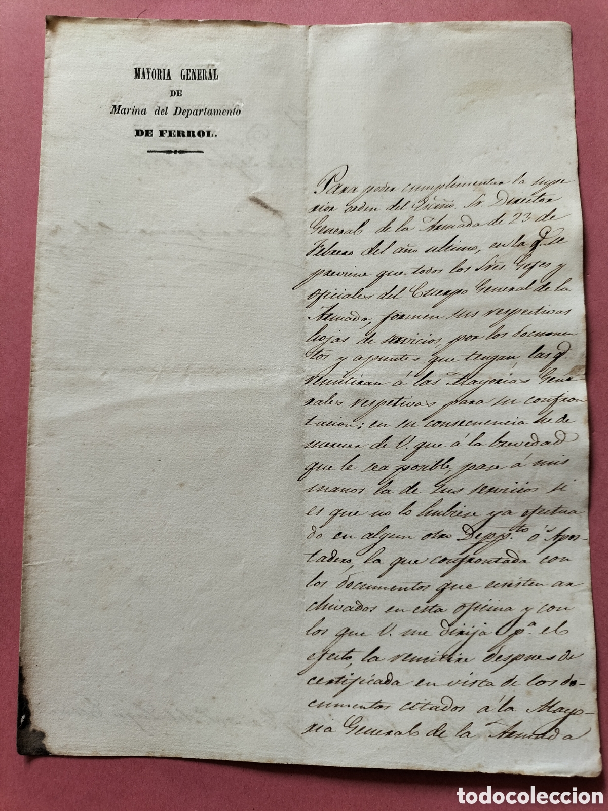 Militaria: Ferrol. Orden del Exmo Sr. Director General de la Armada. 25 Agosto de 1853.