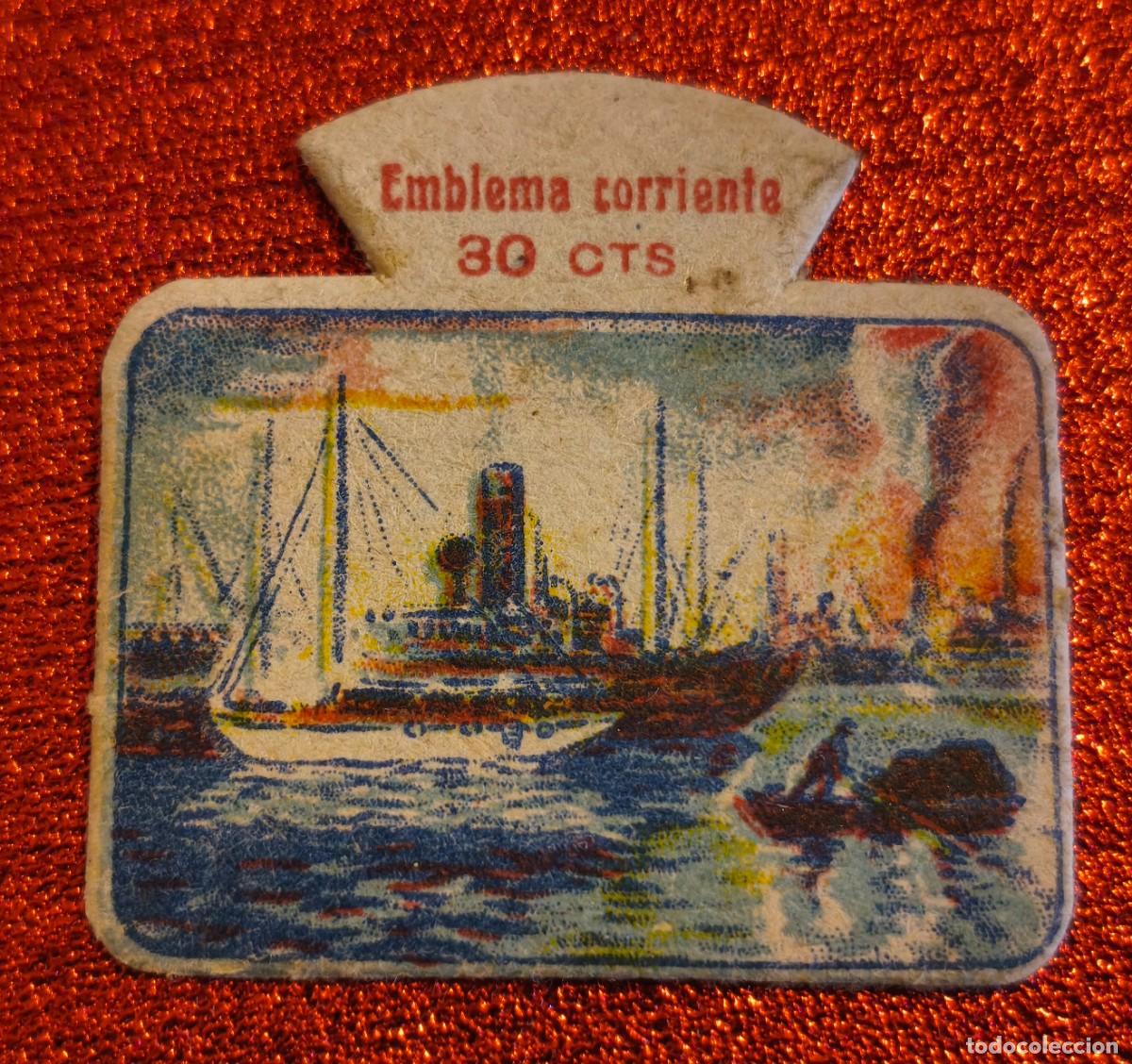 Militaria: Auxilio Social. Emblema Corriente. Bilbao. 30 Cts. Serie M. N&ordm; 7.