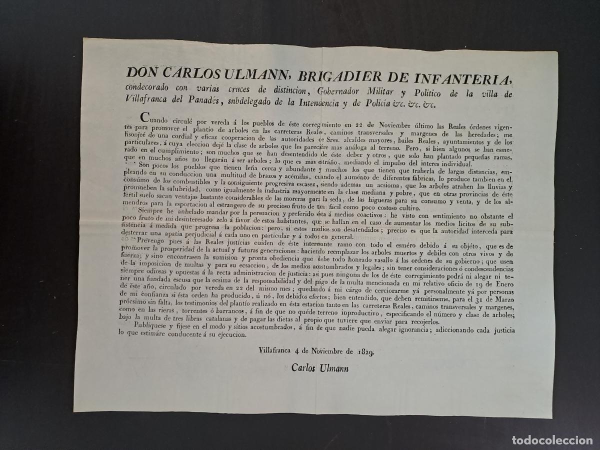 Militaria: VILAFRANCA DEL PENEDES-CARLOS ULMANN BRIGADIER INFANTERIA-BANDO PARA REPOBLACION ARBOLES FORESTAL