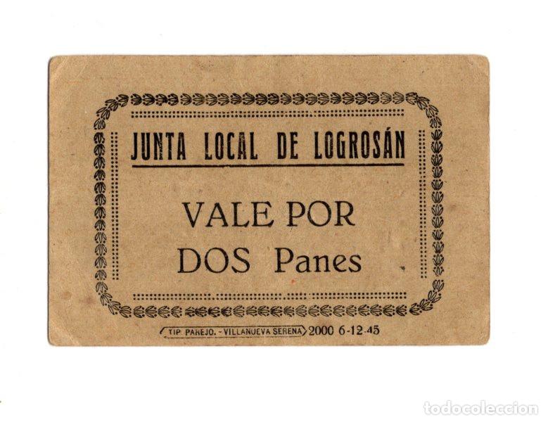 Militaria: VALE POR 2 PANES. JUNTA LOCAL DE LOGROS&Aacute;N. C&Aacute;CERES.