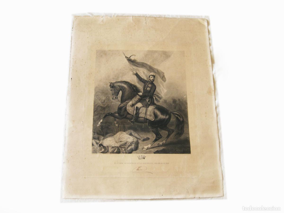 Militaria: GRABADO DEL GENERAL PRIM CON SU FIRMA ORIGINAL. BATALLA DE CASTILLEJOS. 1860
