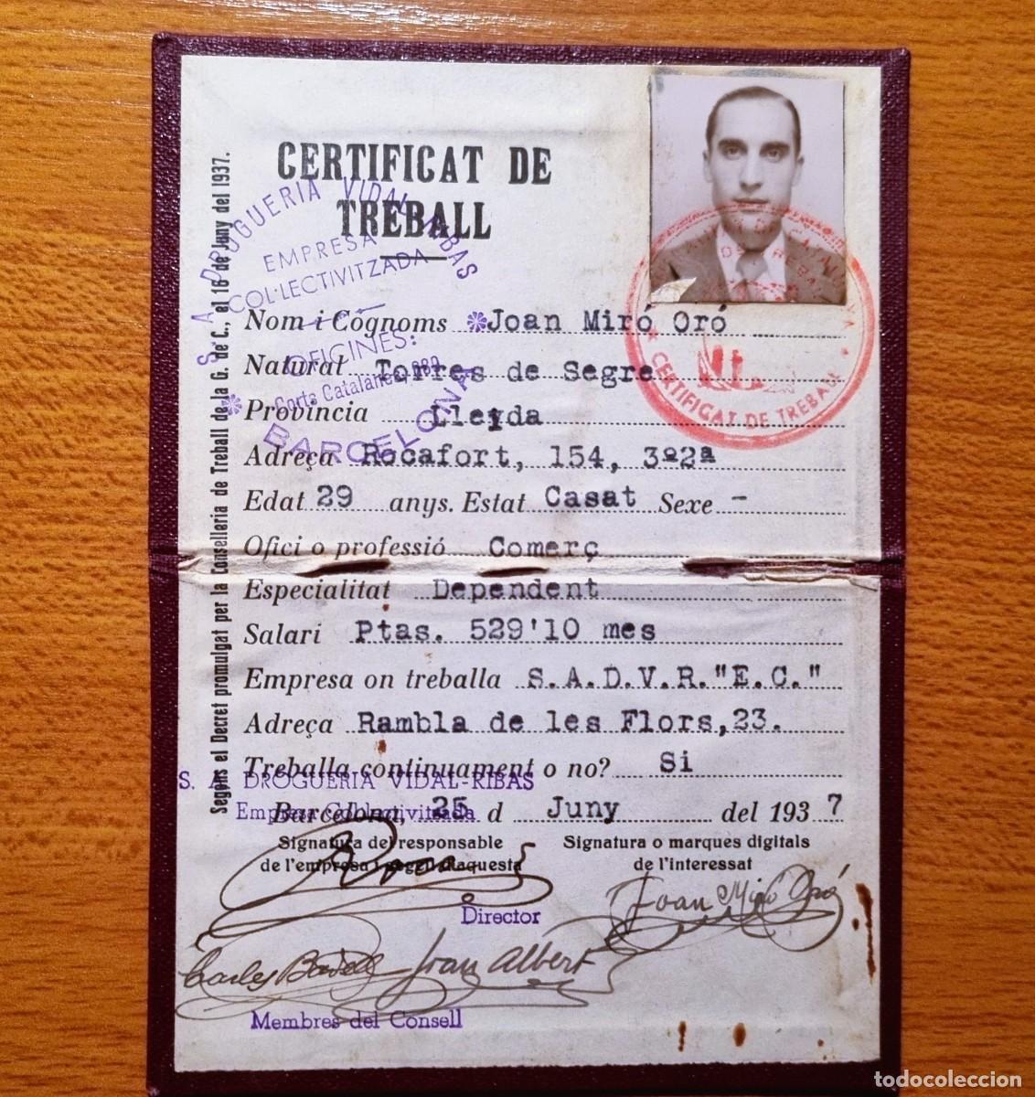 Militaria: BARCELONA CERTIFICADO DE TRABAJO OFICIAL DE LA JUNIO 1937
