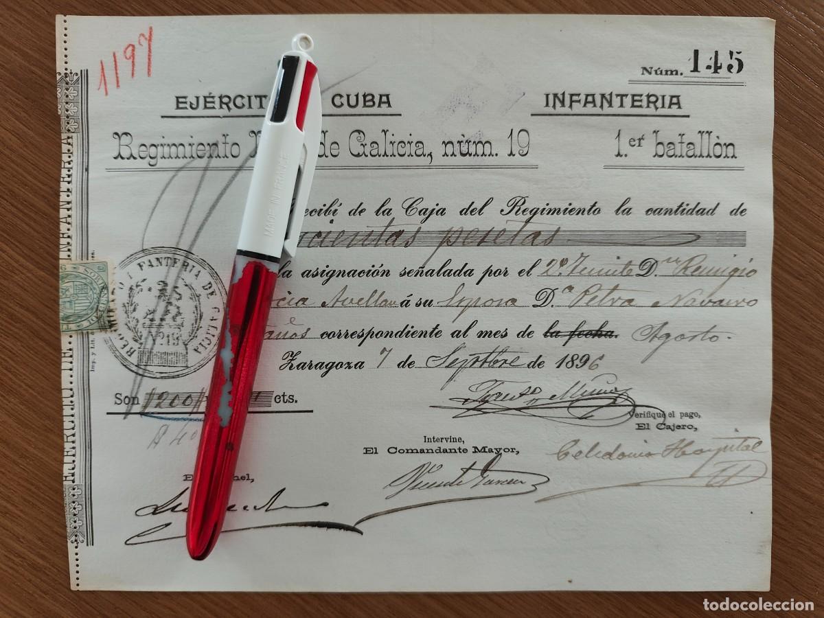Militaria: EJERCITO DE CUBA ADELANTO DE PAGA REGIMIENTO GALICIA 19 OFICIALES 1896