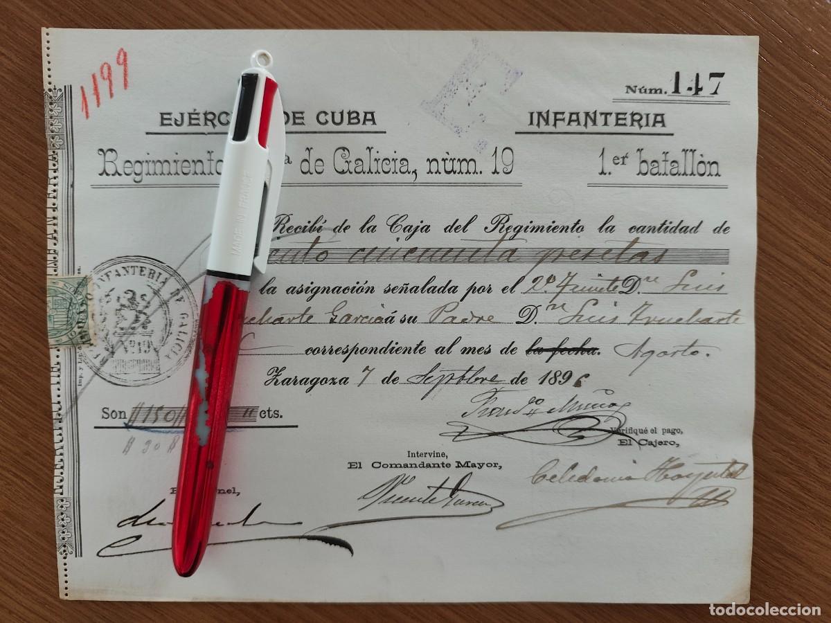 Militaria: EJERCITO DE CUBA ADELANTO DE PAGA REGIMIENTO GALICIA 19 OFICIALES 1896