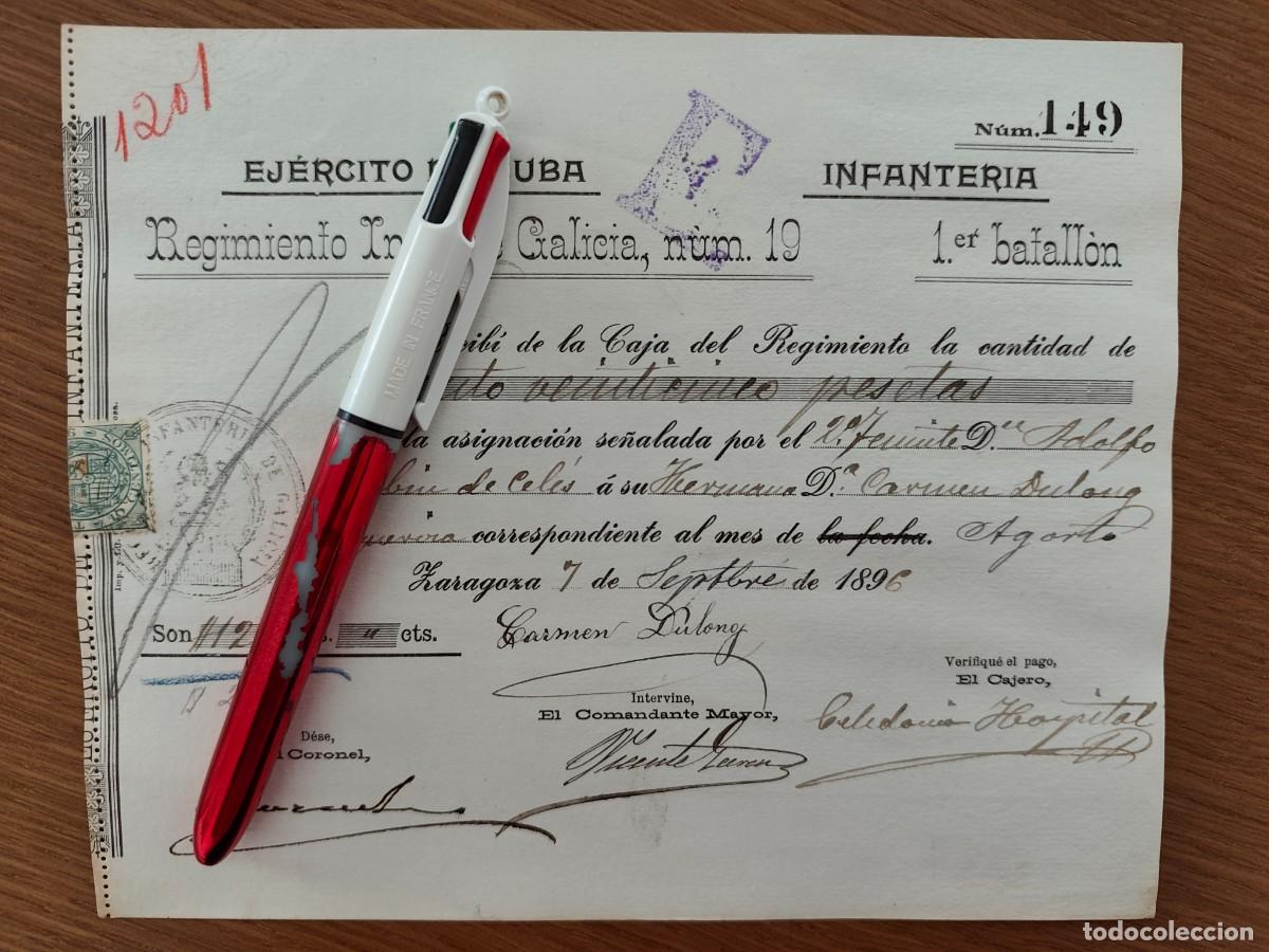 Militaria: EJERCITO DE CUBA ADELANTO DE PAGA REGIMIENTO GALICIA 19 OFICIALES 1896