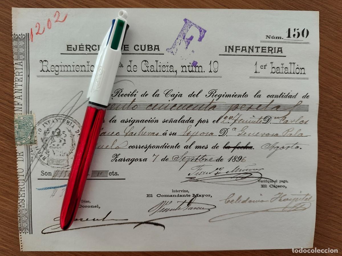 Militaria: EJERCITO DE CUBA ADELANTO DE PAGA REGIMIENTO GALICIA 19 OFICIALES 1896