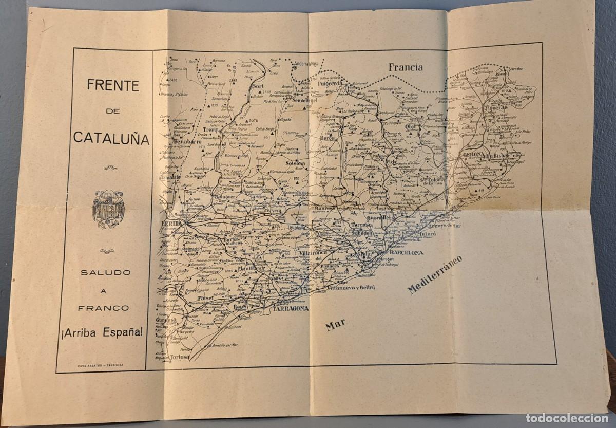 Militaria: Mapa &ldquo;Frente de Catalu&ntilde;a&rdquo; Guerra Civil, Casa Ubarte Zaragoza, 70 &times; 50 cm