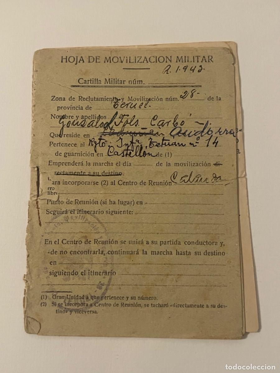 Militaria: Hoja movilizaci&oacute;n Militar TERUEL CALANDA 1958