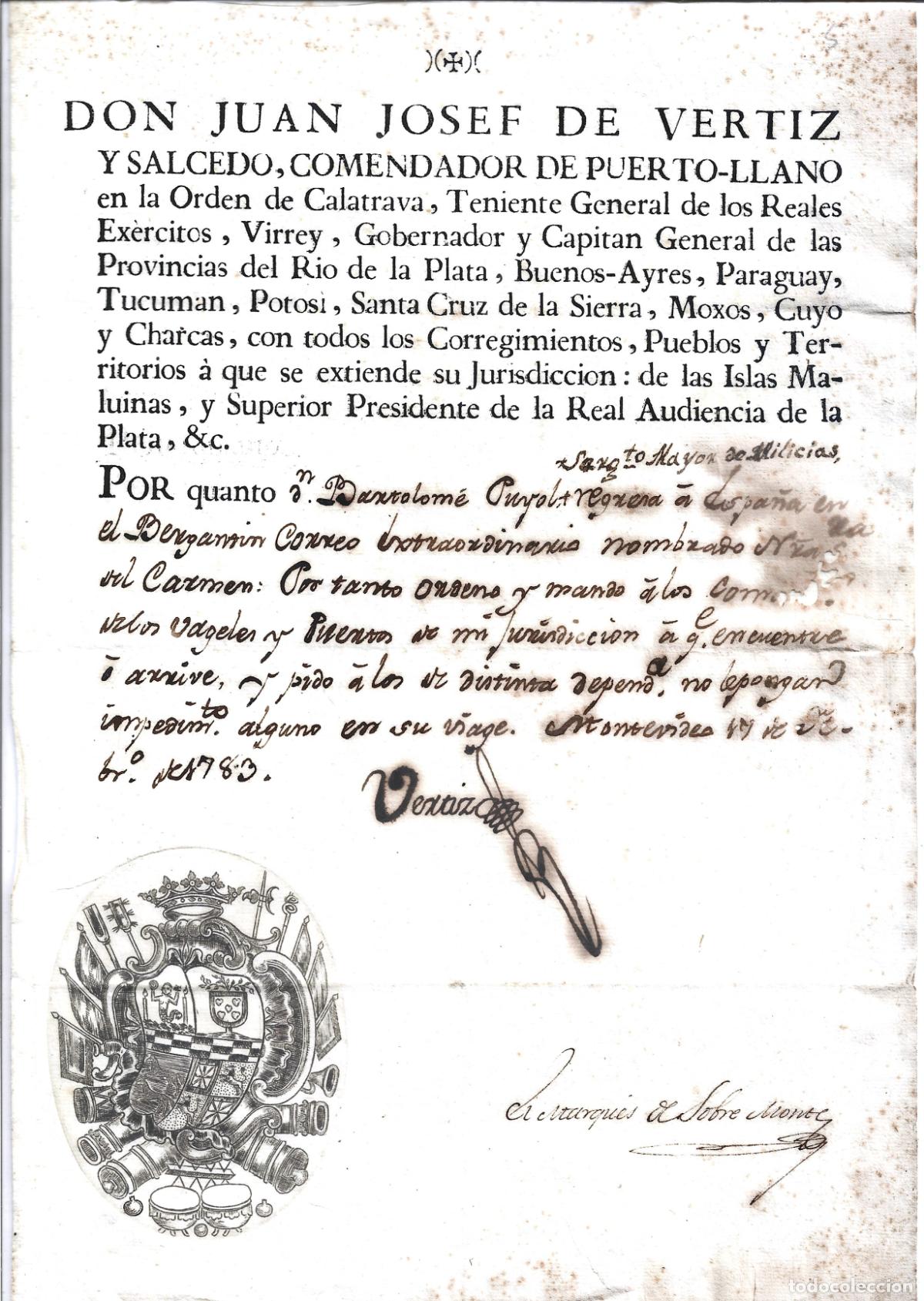 Militaria: SALVOCONDUCTO PARA NO PONER IMPEDIMENTO PARA REGRESAR A ESPA&Ntilde;A EN LA GOLETA N&ordf;S&ordf;DEL CARMEN-1783