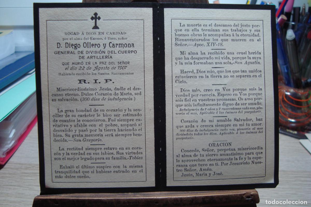 Militaria: RECUERDO FUNERAL GENERAL DIVISION. D. DIEGO OLLERO Y CARMONA. PORCUNA 1839 - ECIJA 1907. CARLISMO