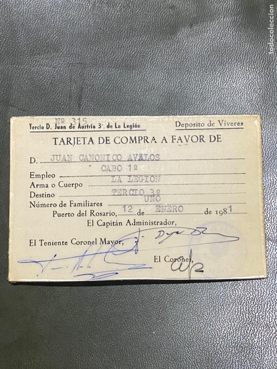 Militaria: ANTIGUA TARJETA COMPRA MILITAR TERCIO JUAN DE AUSTRIA LA LEGI&Oacute;N 1981