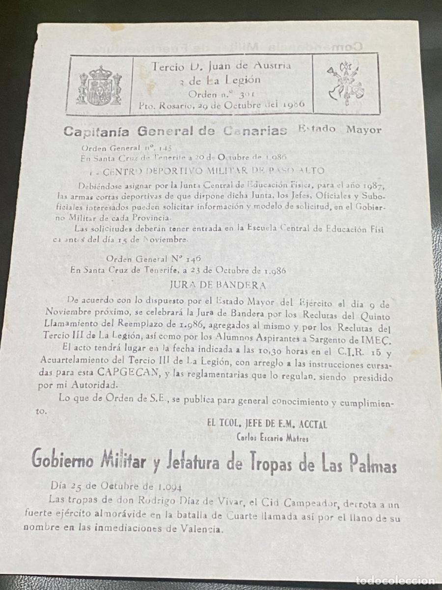 Militaria: ANTIGUO DOCUMENTO ORDEN 301 TERCIO D JUAN DE AUSTRIA 1986
