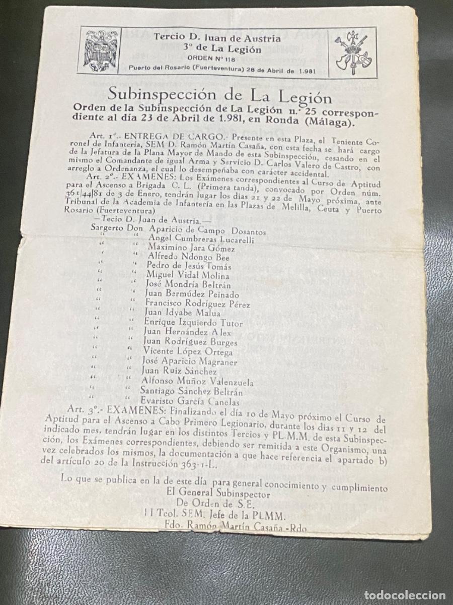 Militaria: ANTIGUO DOCUMENTO ORDEN 118 TERCIO D JUAN AUSTRIA III LEGI&Oacute;N 1981