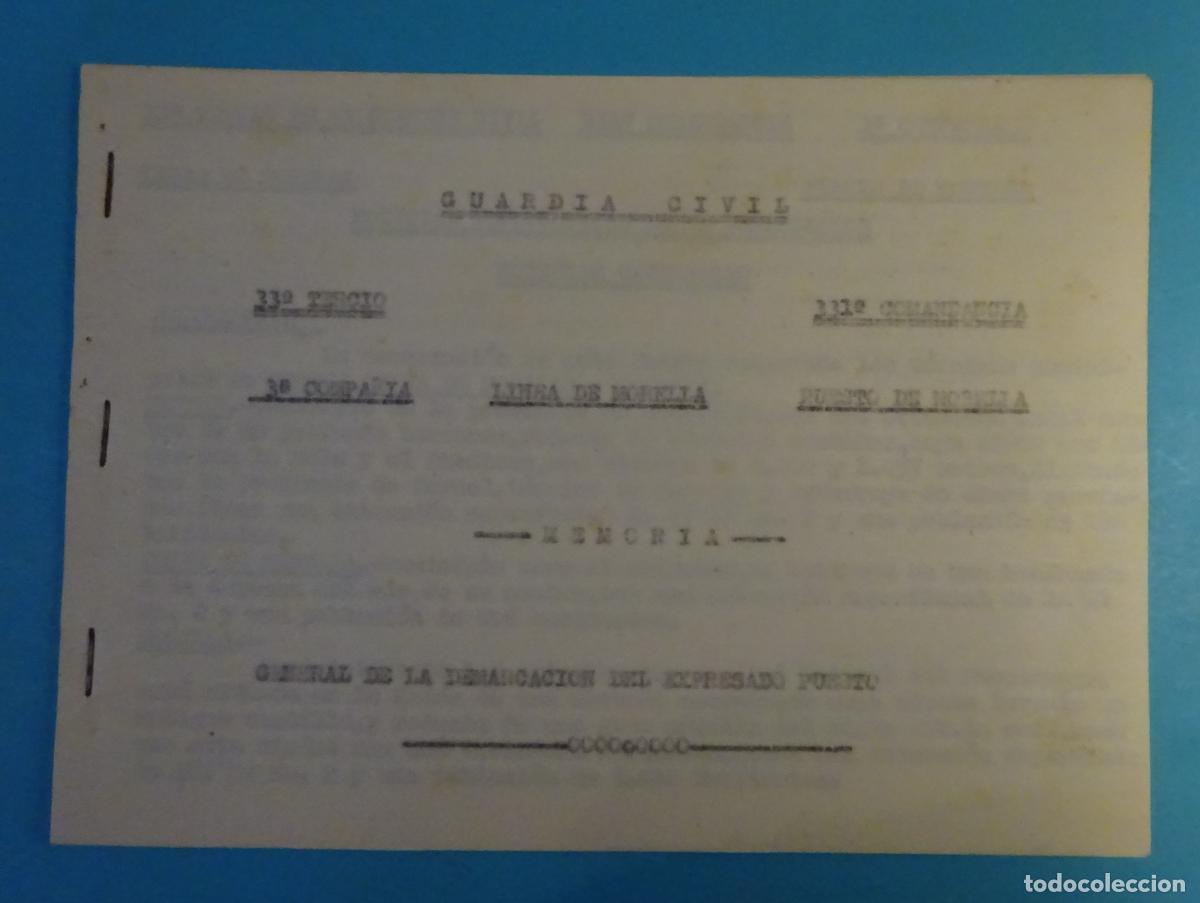 Militaria: GUARDIA CIVIL. MEMORIA GENERAL DE LA DEMARCACI&Oacute;N DEL PUESTO DE MORELLA. COPIA DE PAPEL COPIATIVO
