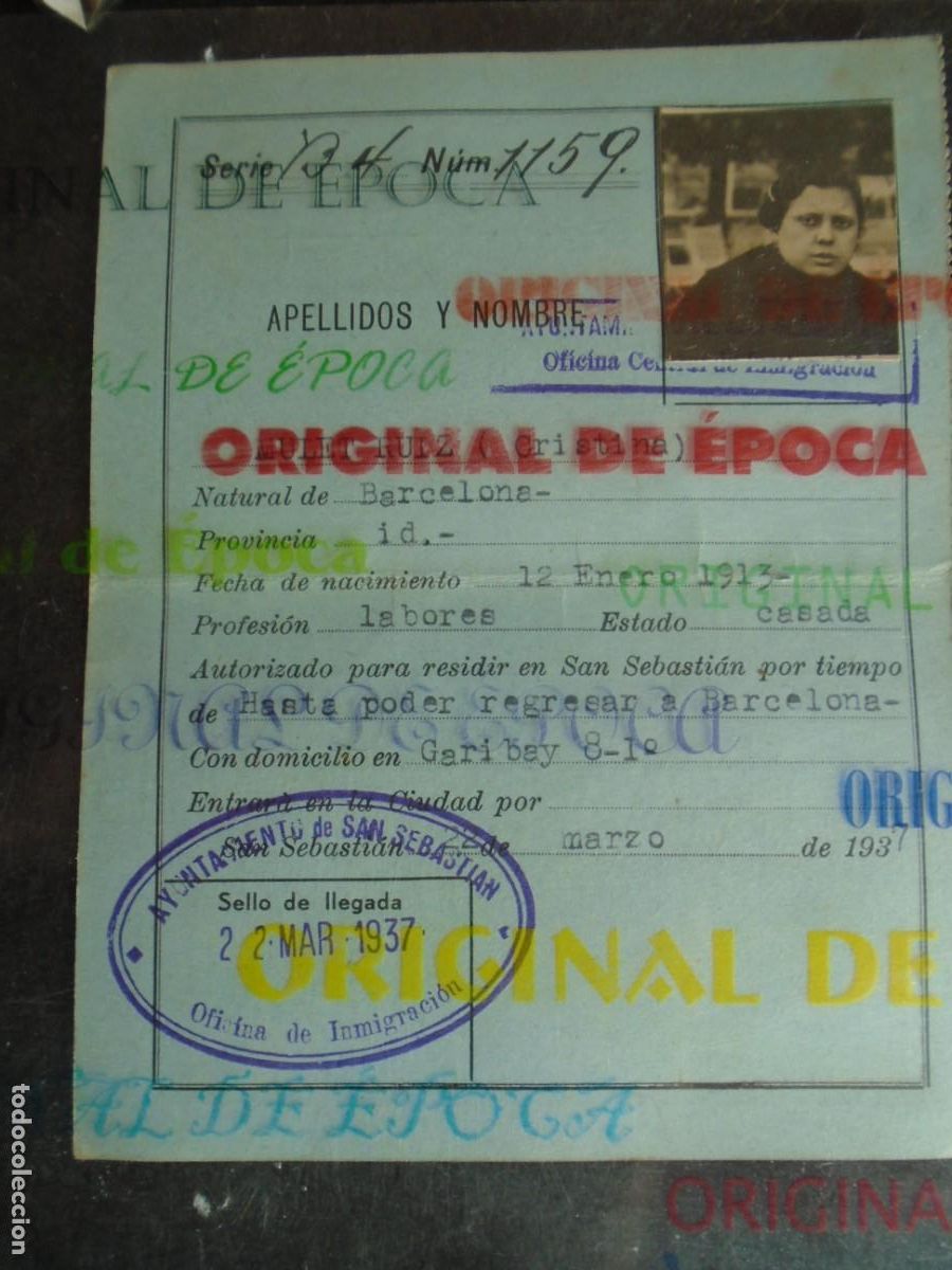 Militaria: (MI-260520)AYUNTAMIENTO DE SAN SEBASTIAN - CARNET OFICINA DE INMIGRACION - GUERRA CIVIL