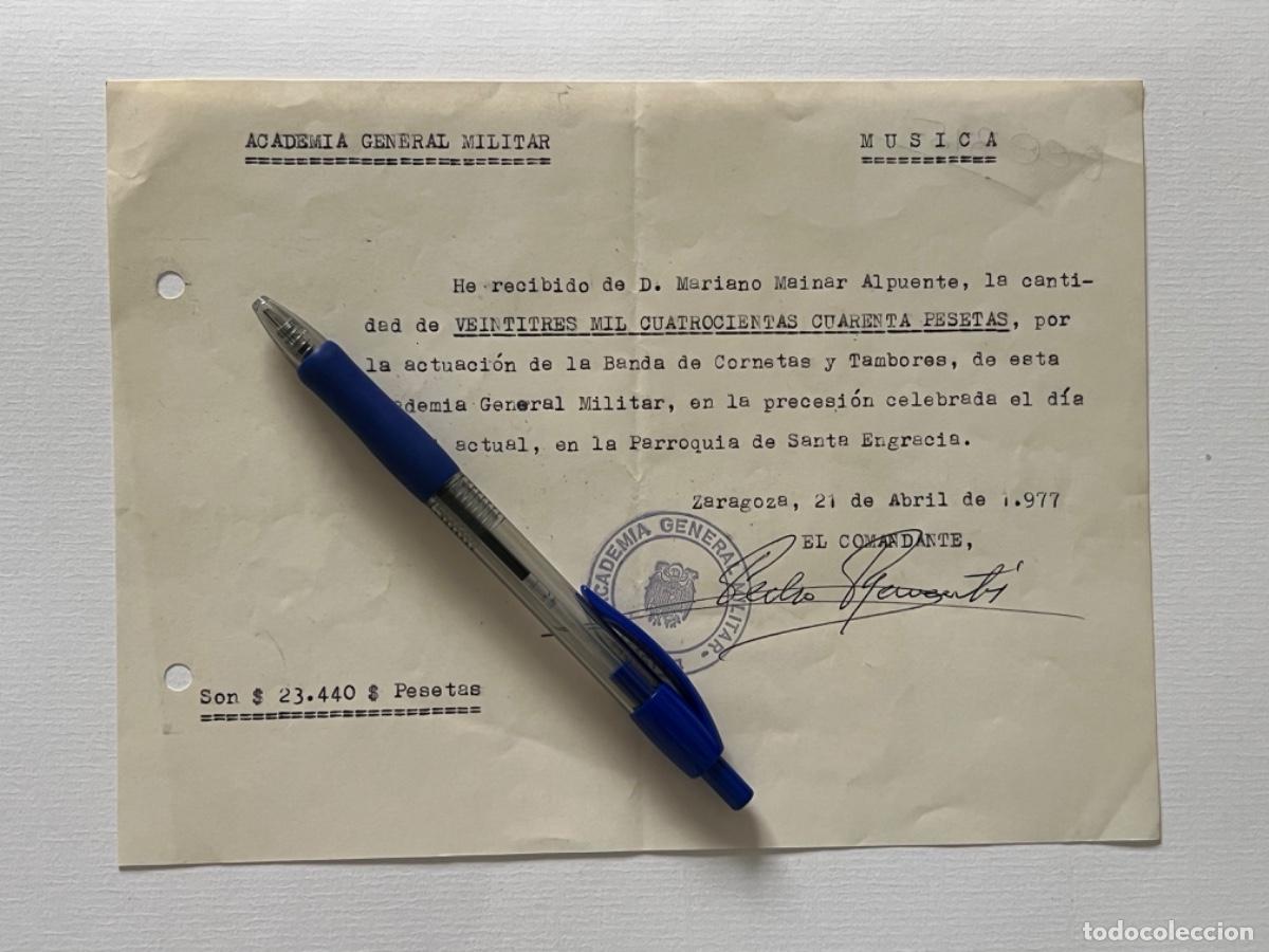 Militaria: Recibo de pago banda militar para parroquia Santa Engracia SEMANA SANTA abril 1977