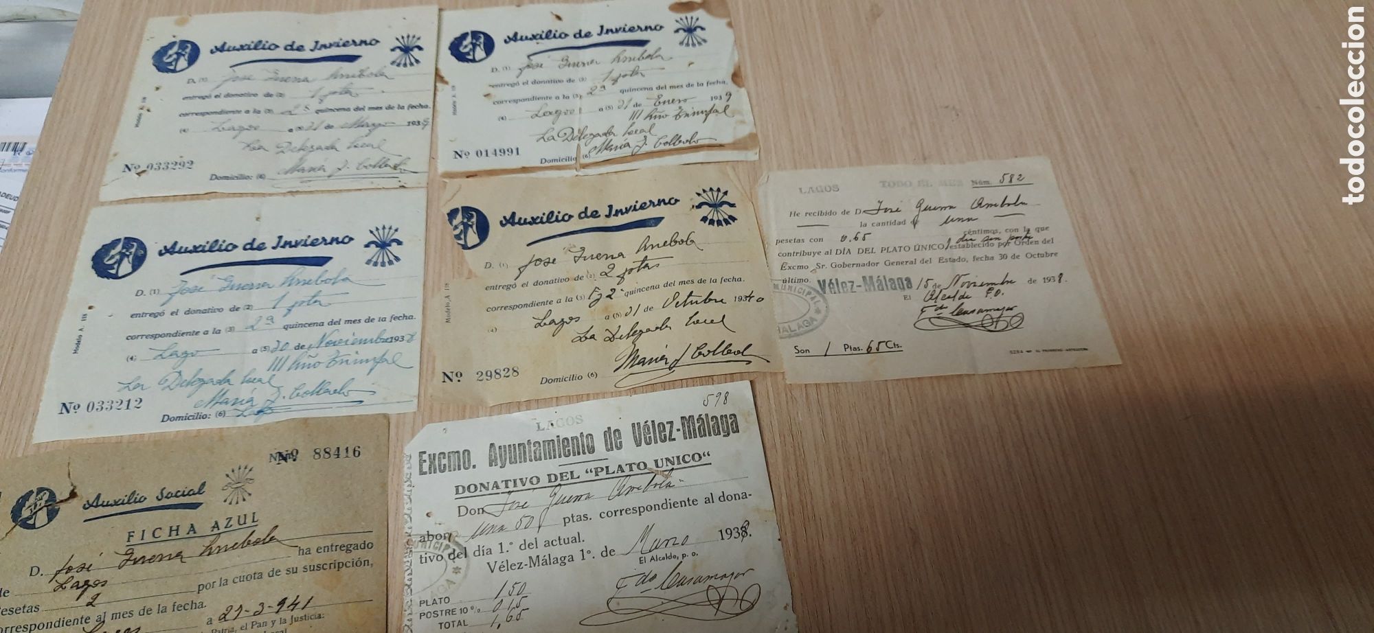 Militaria: Papeles auxilio social y plato unico